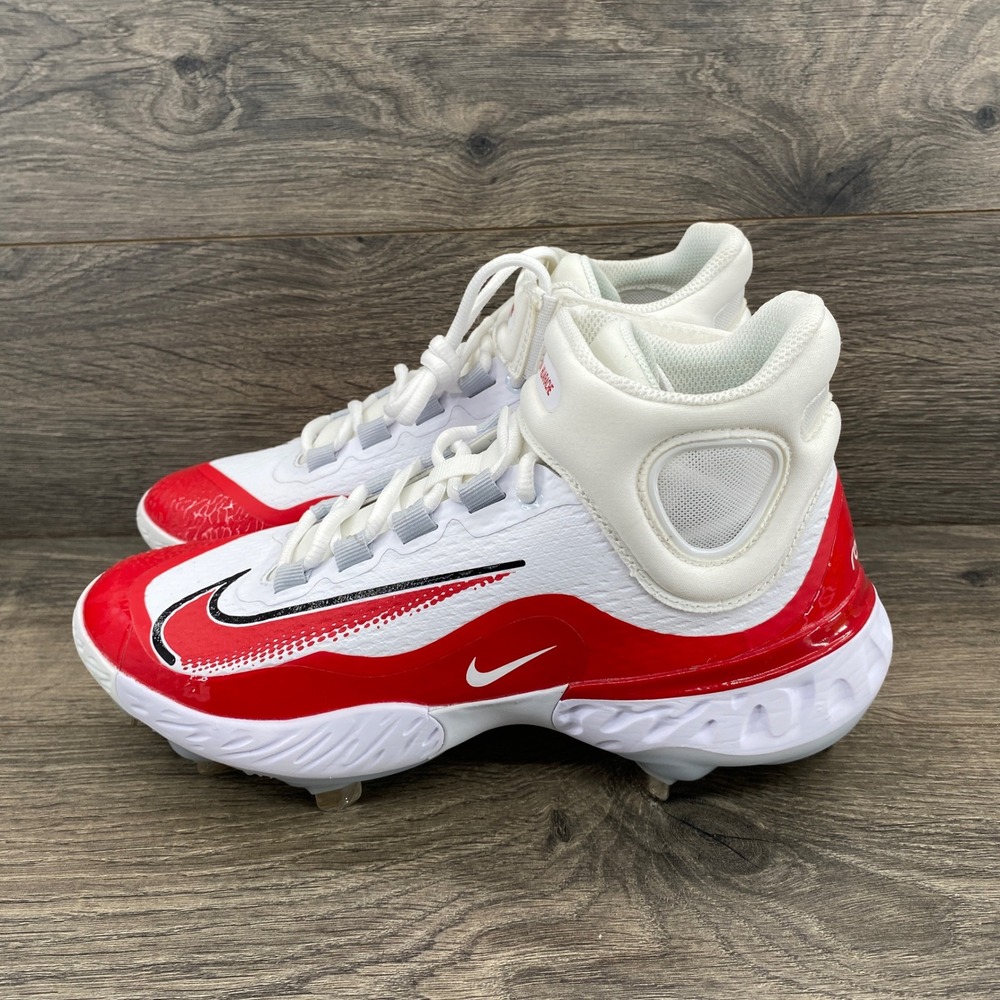 Nike Alpha Huarache Elite 4 Mid Baseball Cleats Mens 7 White Red FD2744-101